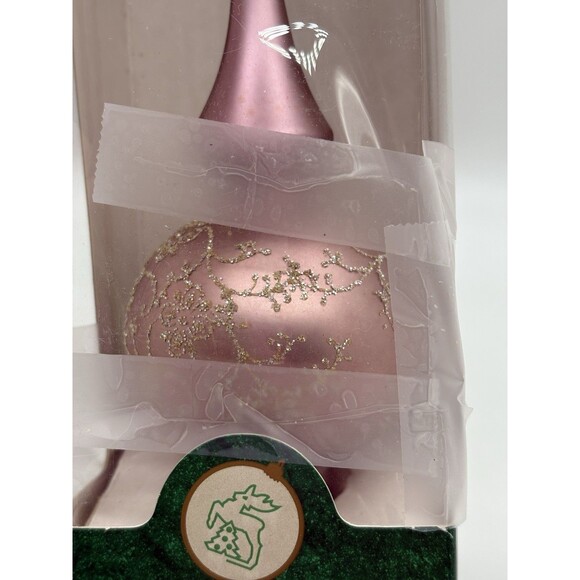 Vtg Lauscha Glas Creation PINK Blown Glass Tree Topper GLITTER FLORAL 11” German - Picture 11 of 13